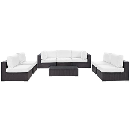 Convene Outdoor Patio Wicker Rattan 8-Piece Sectional Set (Espresso / White) by Modway Outdoor Patio Sectional Set Forever Wicker 