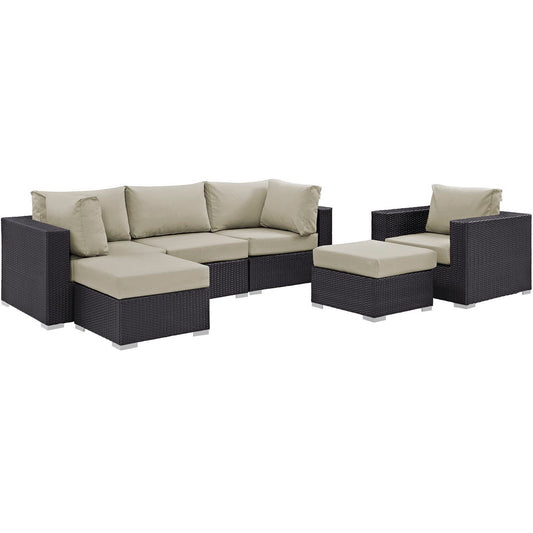 Convene 6 Piece Outdoor Patio Sectional Set in Espresso Beige by Modway (EEI-2207)