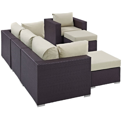 Convene 6 Piece Outdoor Patio Sectional Set in Espresso Beige by Modway (EEI-2207)
