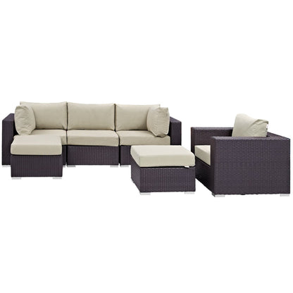 Convene 6 Piece Outdoor Patio Sectional Set in Espresso Beige by Modway (EEI-2207)