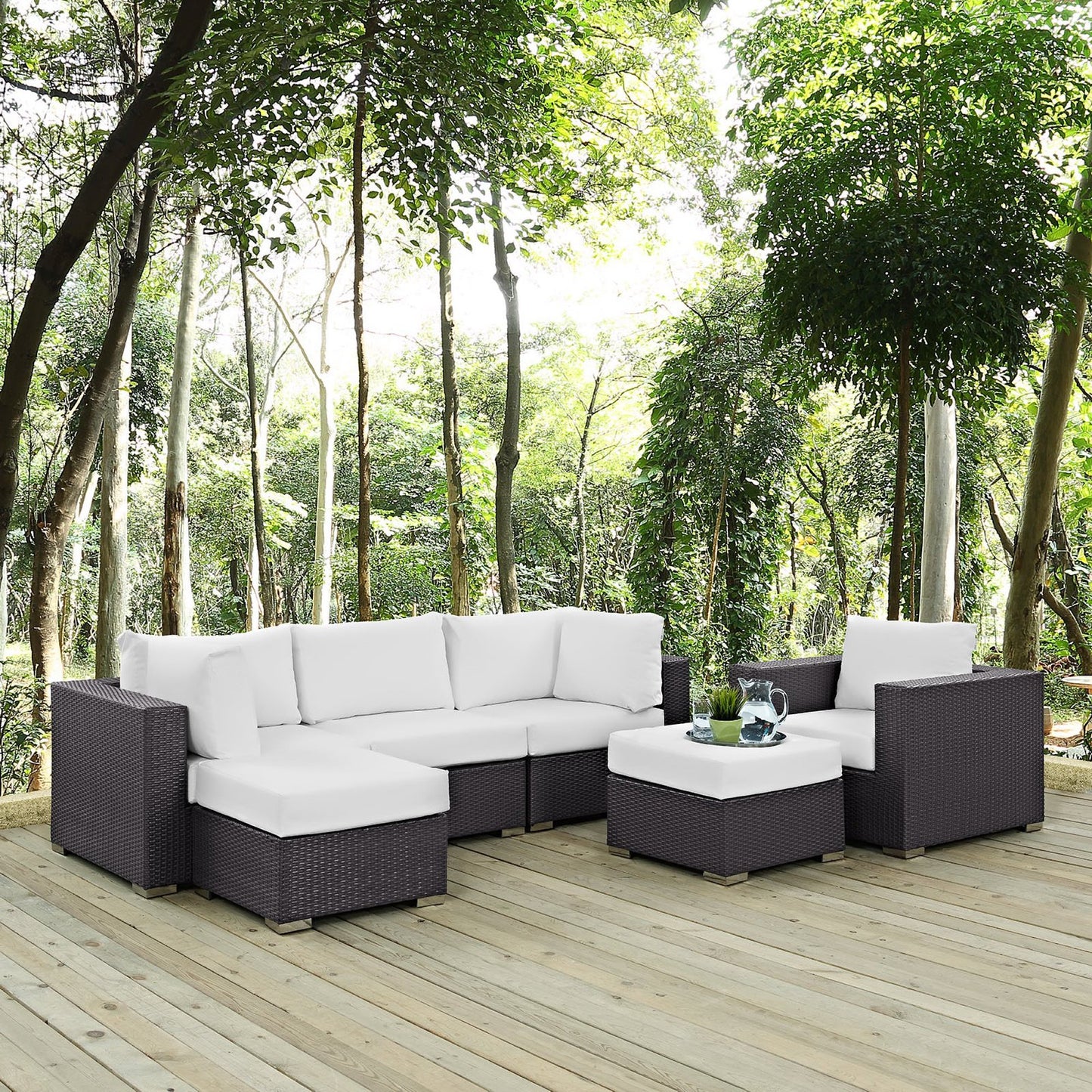Convene 6 Piece Outdoor Patio Sectional Set in Espresso White by Modway (EEI-2207)