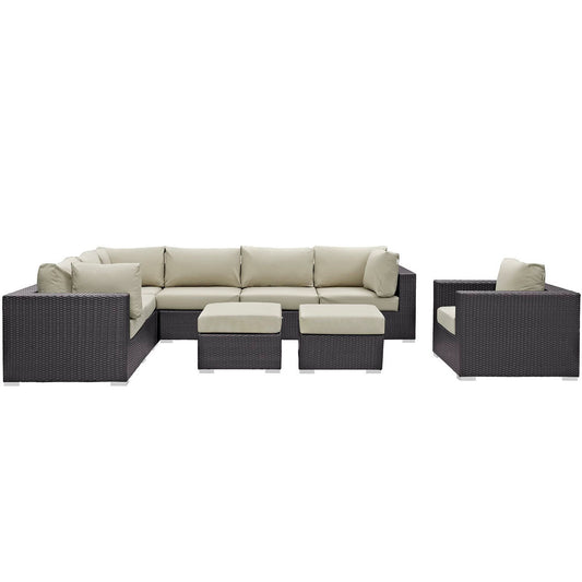 Convene 9 Piece Outdoor Patio Sectional Set in Espresso Beige by Modway (EEI-2208)