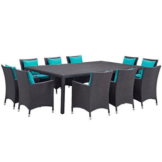 Convene 11 Piece Outdoor Patio Dining Set in Espresso Turquoise by Modway (EEI-2240)