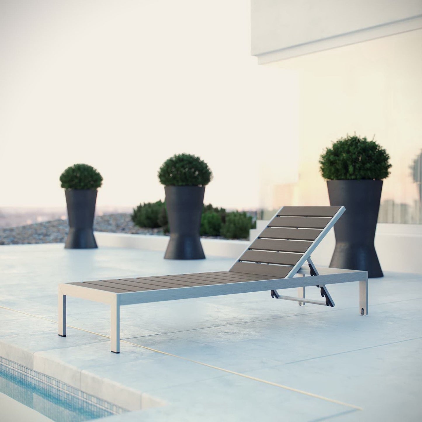 Shore Outdoor Patio Aluminum Chaise in Silver Gray by Modway (2247)
