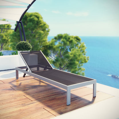Shore Outdoor Patio Aluminum Mesh Chaise in Silver Black by Modway (2249)
