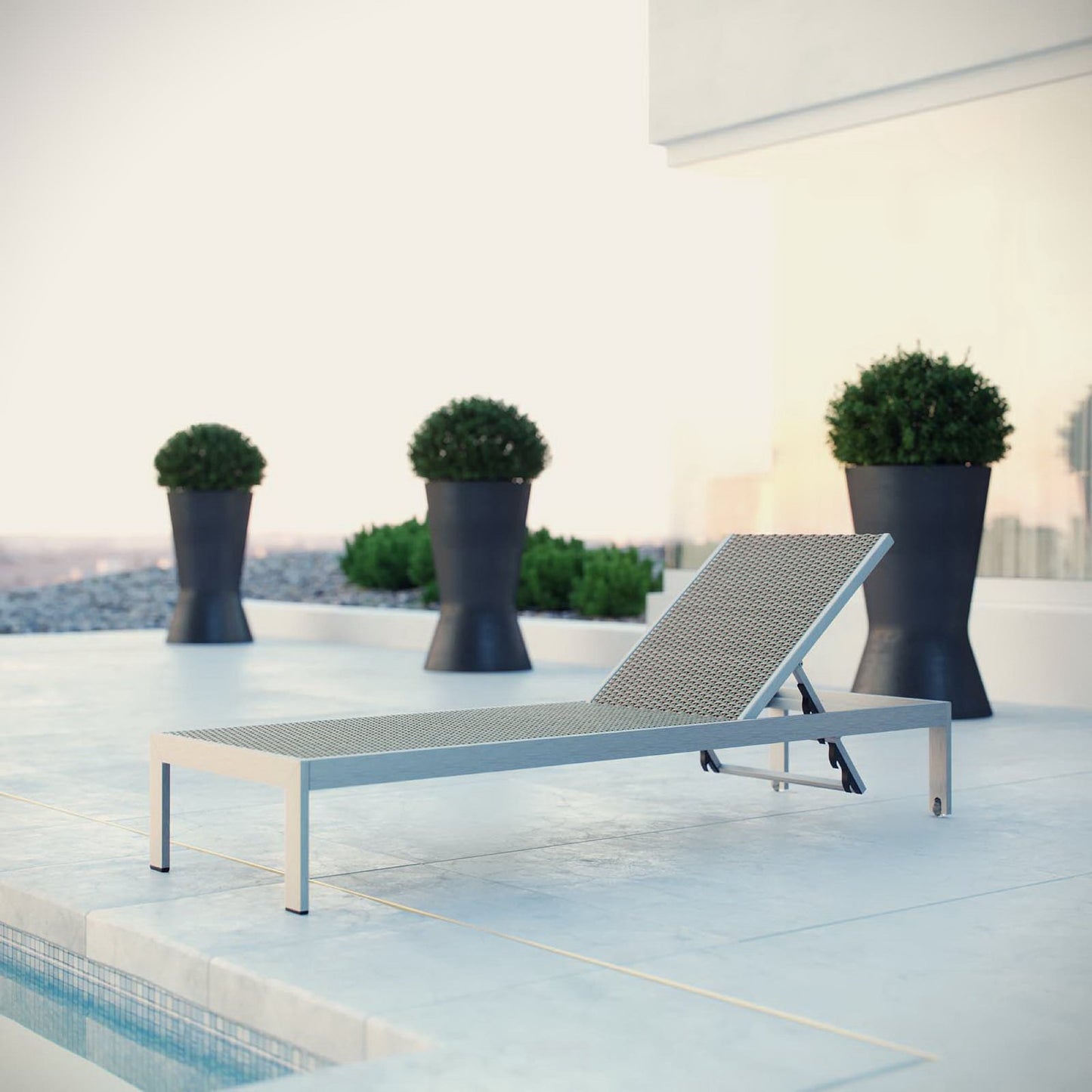Shore Outdoor Patio Aluminum Rattan Chaise in Silver Brown Gray by Modway (2250)