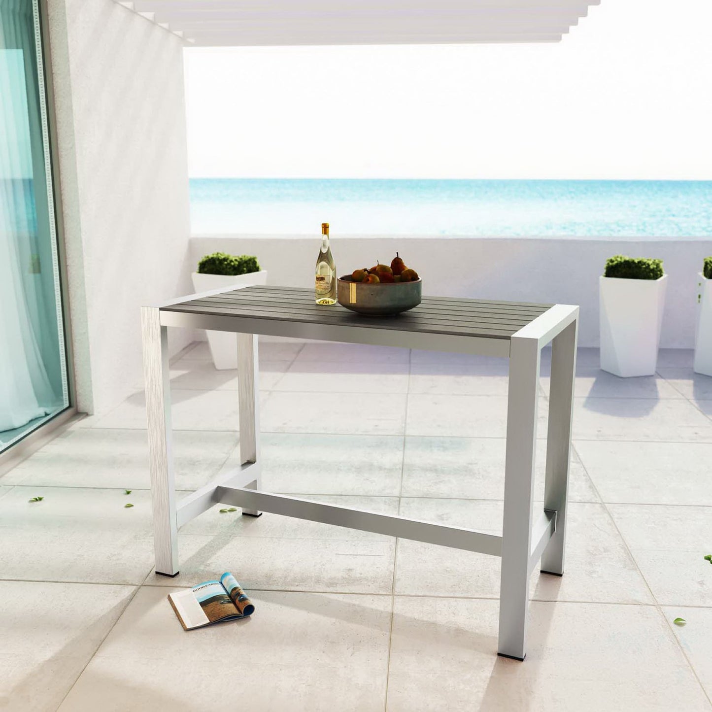 Shore Outdoor Patio Aluminum Rectangle Bar Table in Silver Gray by Modway (2253)