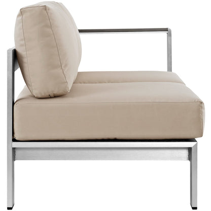 Shore Right-Arm Corner Sectional Outdoor Patio Aluminum Loveseat in Silver Beige by Modway (2262)