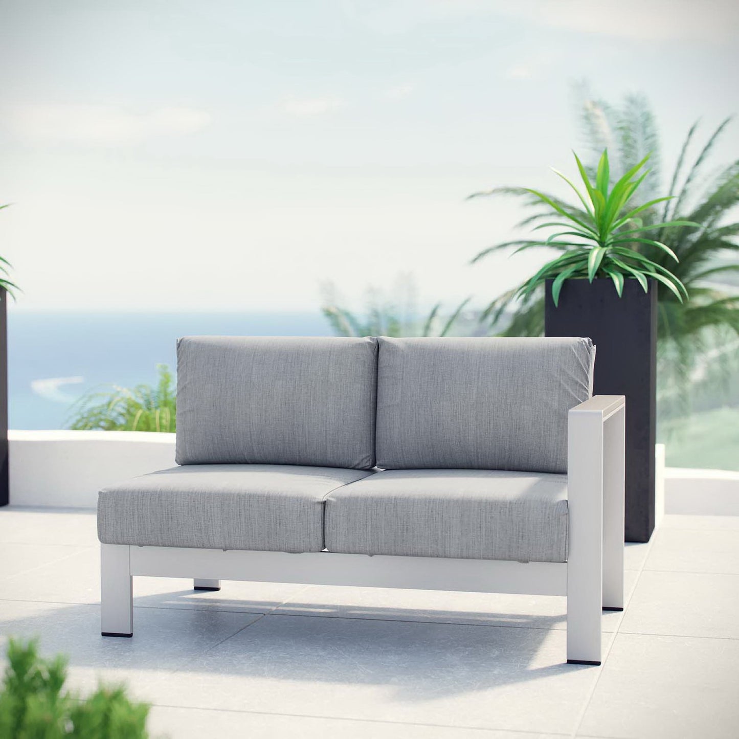 Shore Right-Arm Corner Sectional Outdoor Patio Aluminum Loveseat in Silver Gray by Modway (2262)