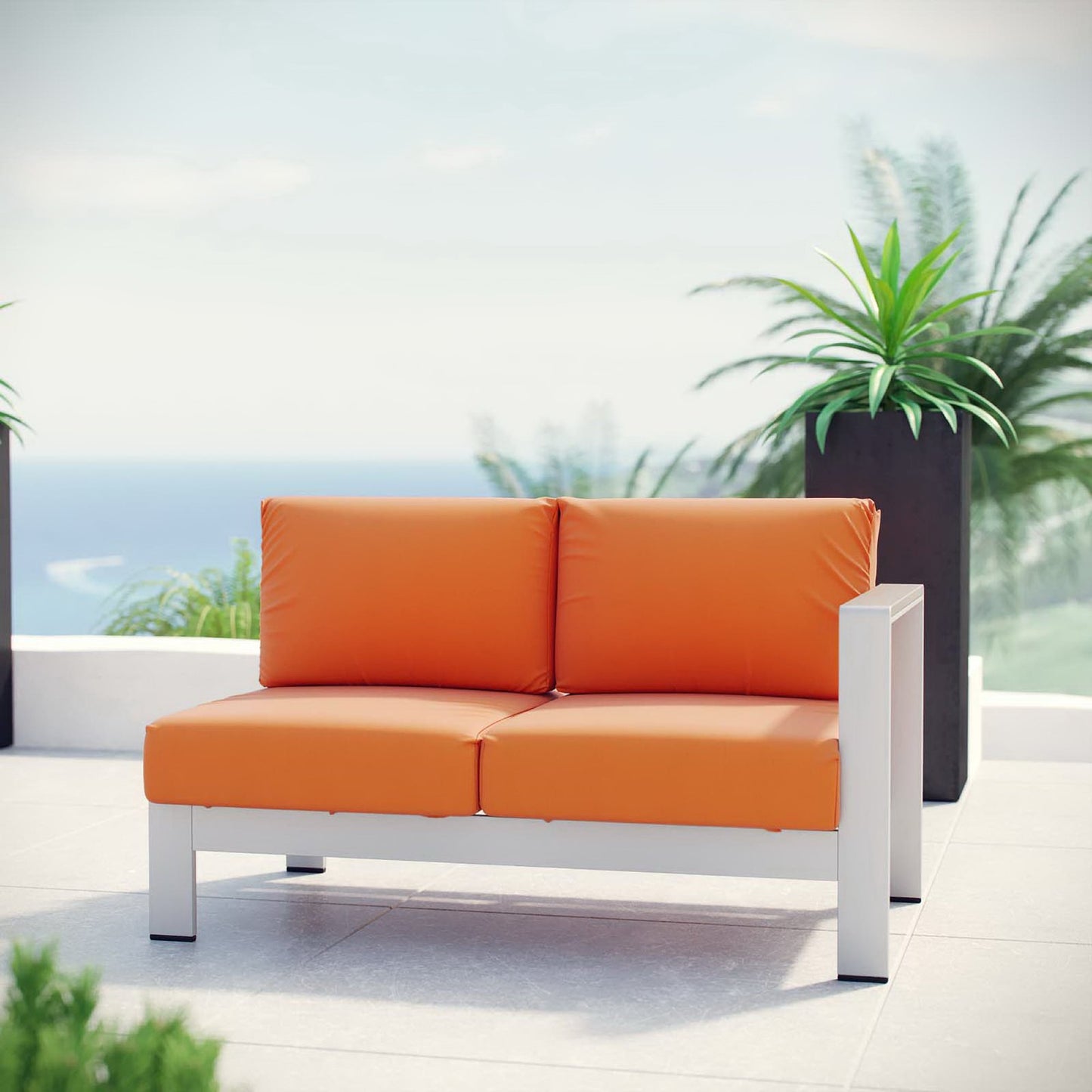 Shore Right-Arm Corner Sectional Outdoor Patio Aluminum Loveseat in Silver Orange by Modway (2262)