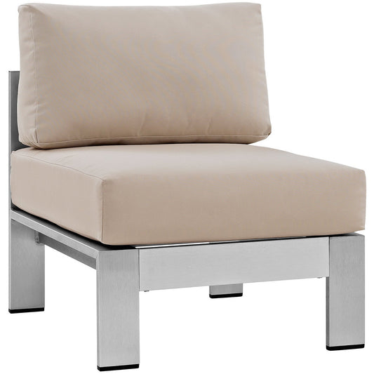 Shore Armless Outdoor Patio Aluminum Chair in Silver Beige by Modway (2263)