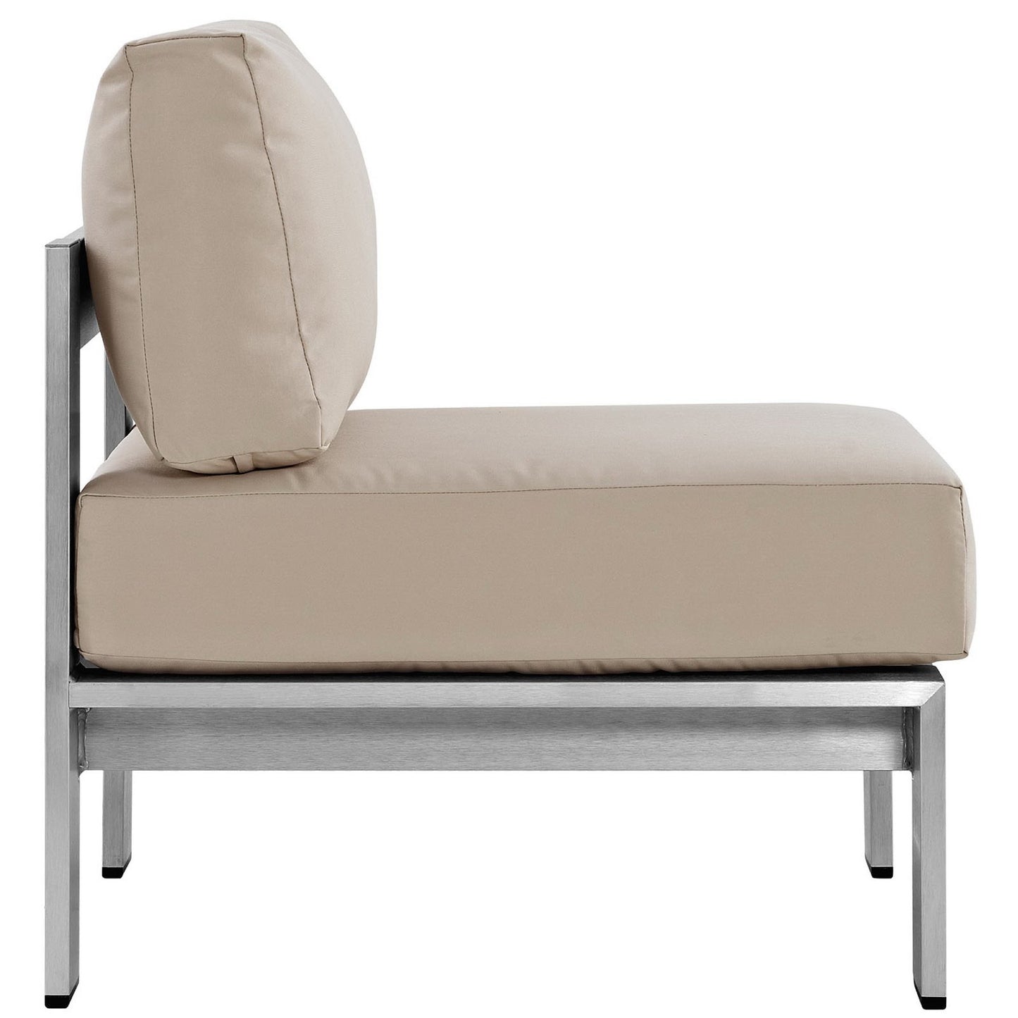 Shore Armless Outdoor Patio Aluminum Chair in Silver Beige by Modway (2263)