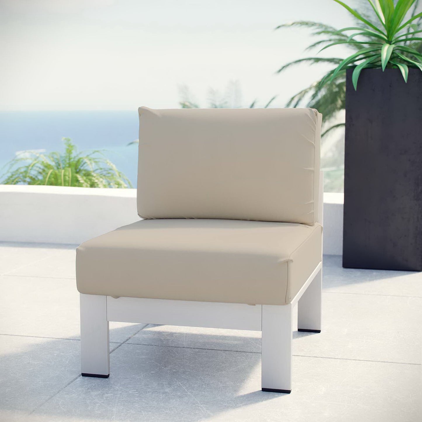 Shore Armless Outdoor Patio Aluminum Chair in Silver Beige by Modway (2263)