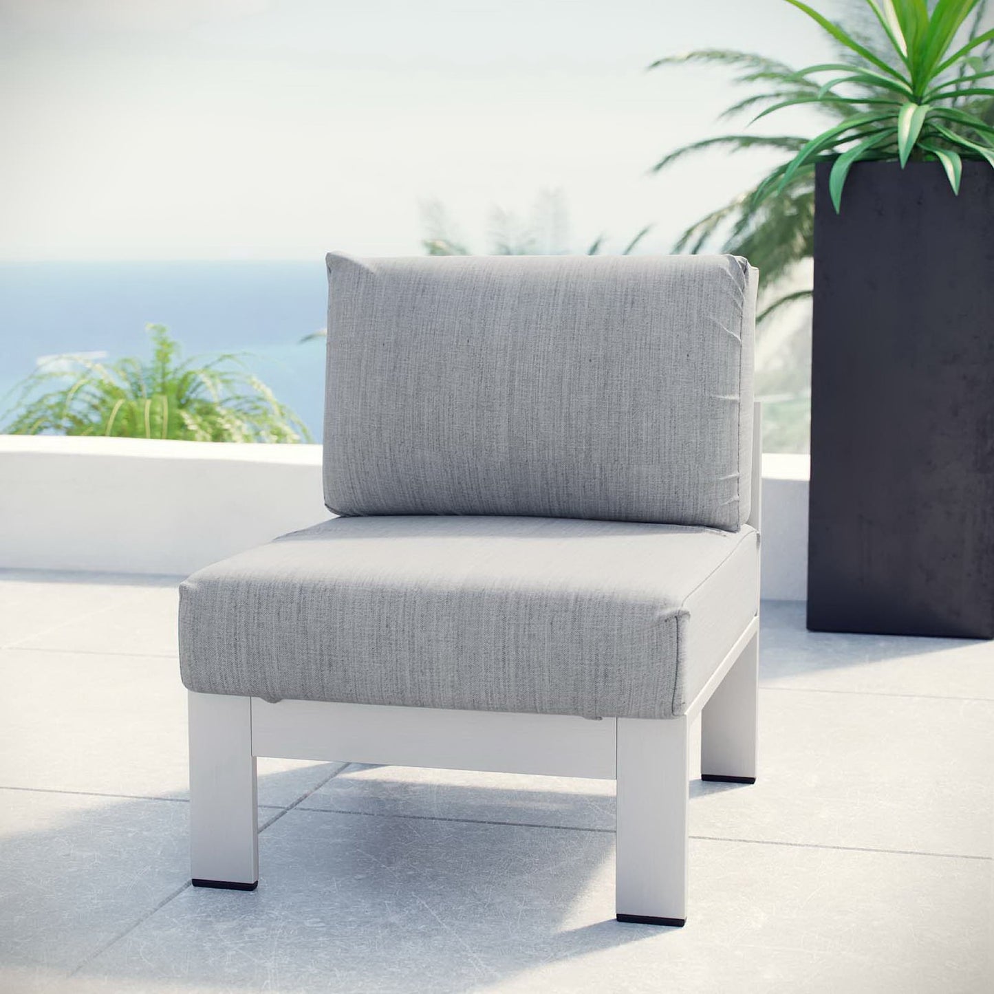 Shore Armless Outdoor Patio Aluminum Chair in Silver Gray by Modway (2263)