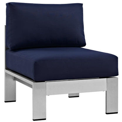 Shore Armless Outdoor Patio Aluminum Chair in Silver Navy by Modway (2263)