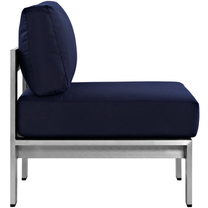 Shore Armless Outdoor Patio Aluminum Chair in Silver Navy by Modway (2263)