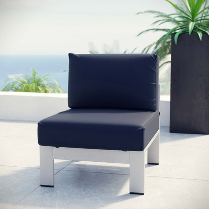 Shore Armless Outdoor Patio Aluminum Chair in Silver Navy by Modway (2263)