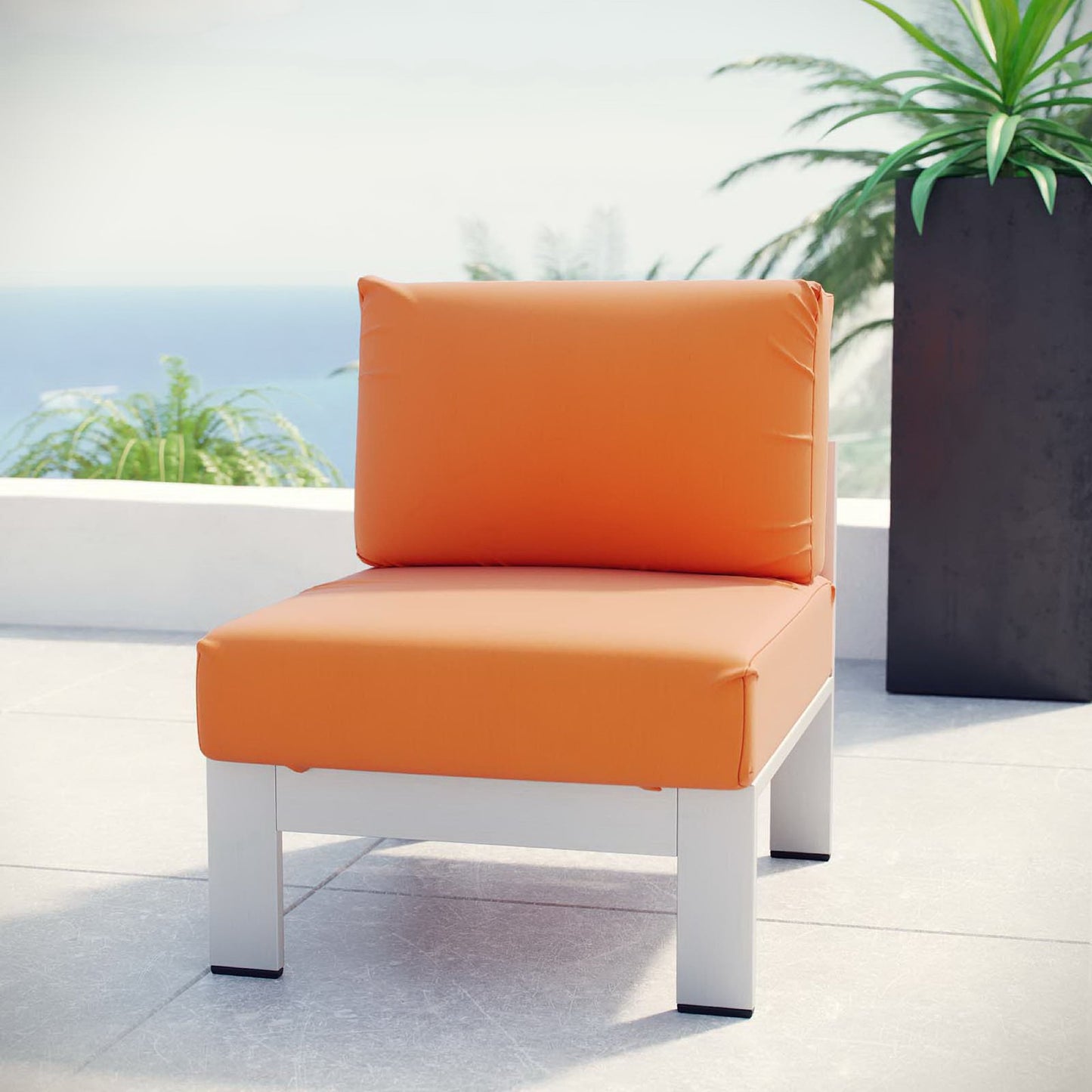 Shore Armless Outdoor Patio Aluminum Chair in Silver Orange by Modway (2263)