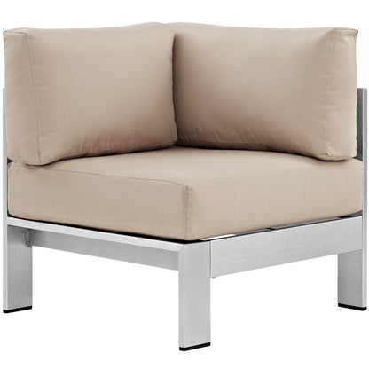 Shore Outdoor Patio Aluminum Corner Sofa in Silver Beige by Modway (2264)