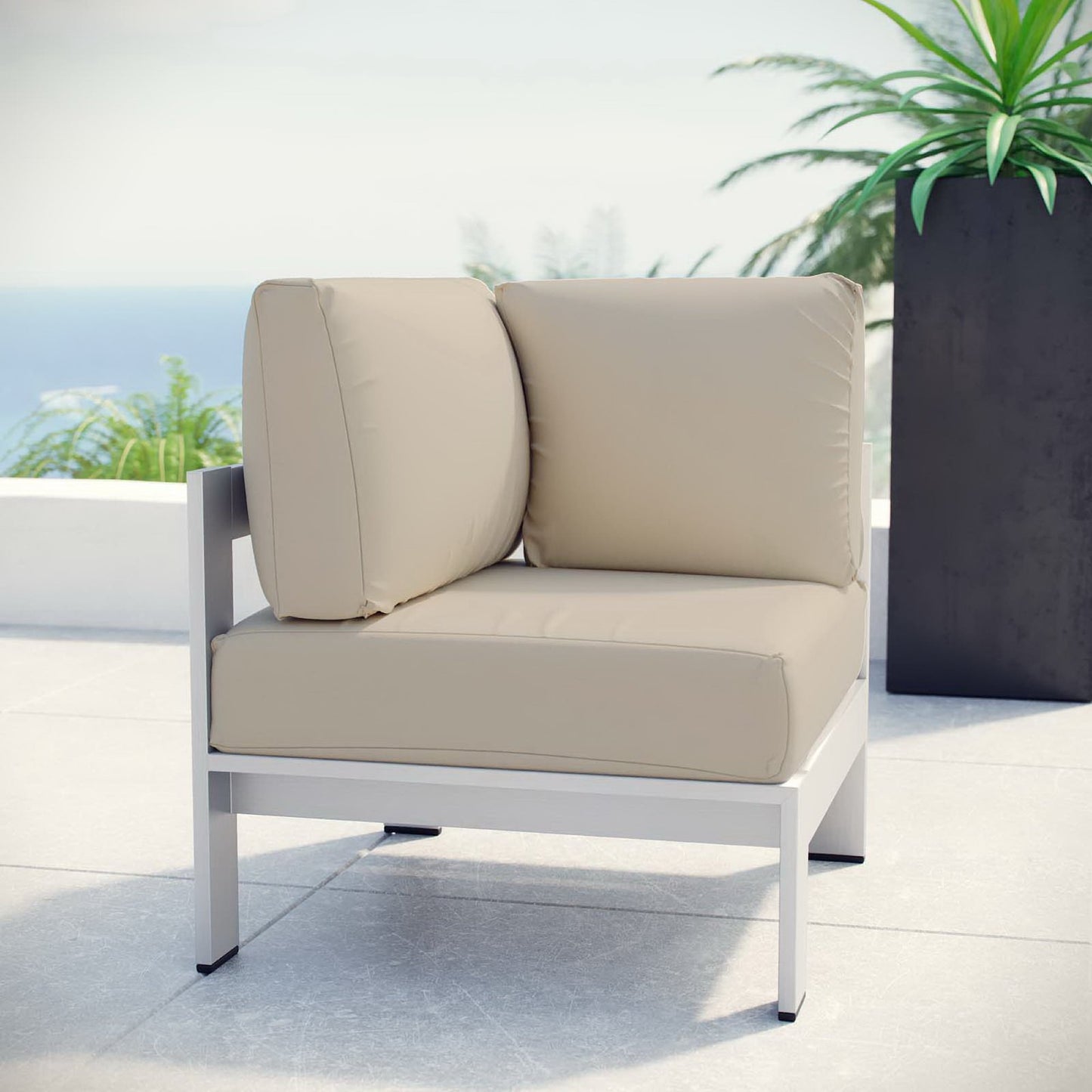 Shore Outdoor Patio Aluminum Corner Sofa in Silver Beige by Modway (2264)