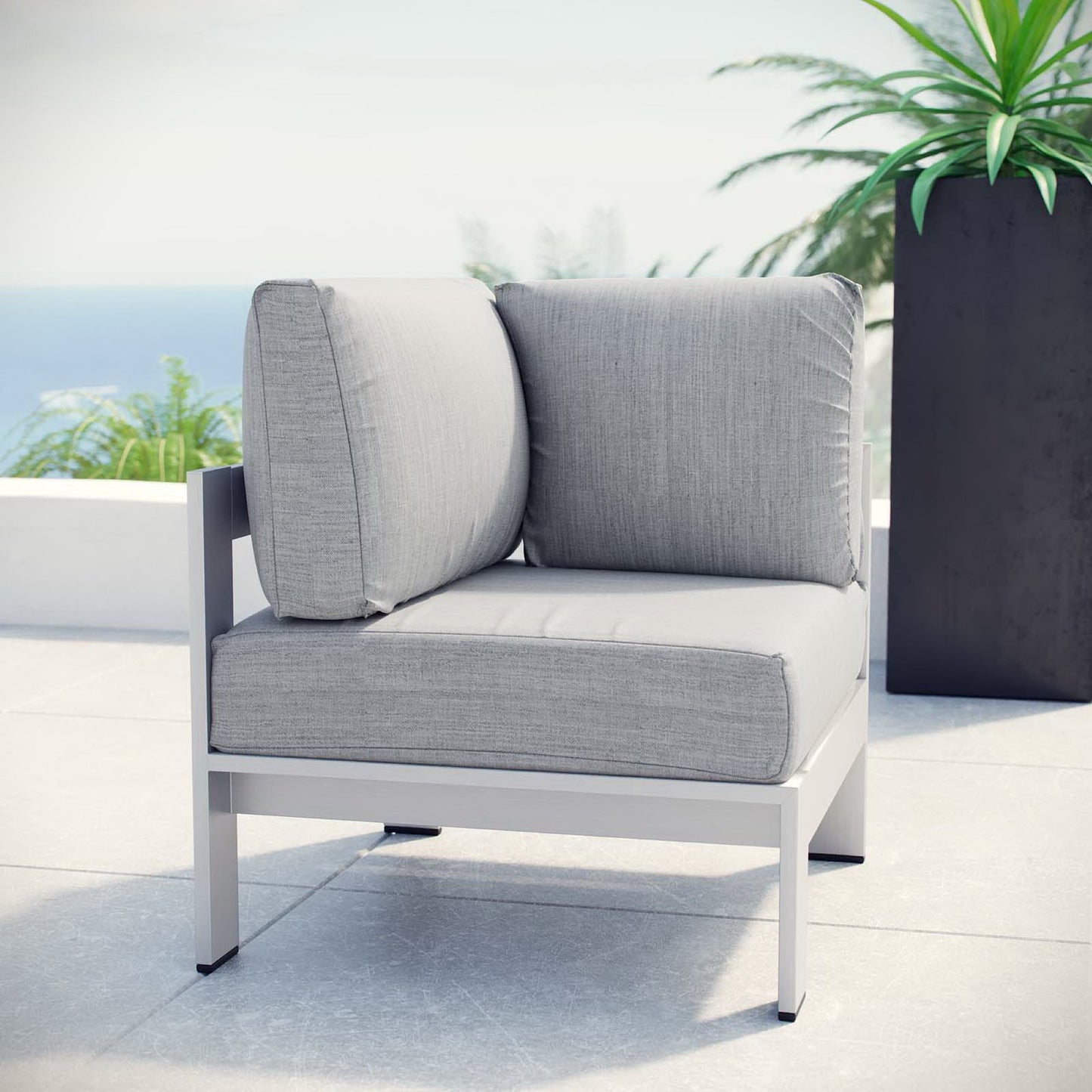 Shore Outdoor Patio Aluminum Corner Sofa in Silver Gray by Modway (2264)
