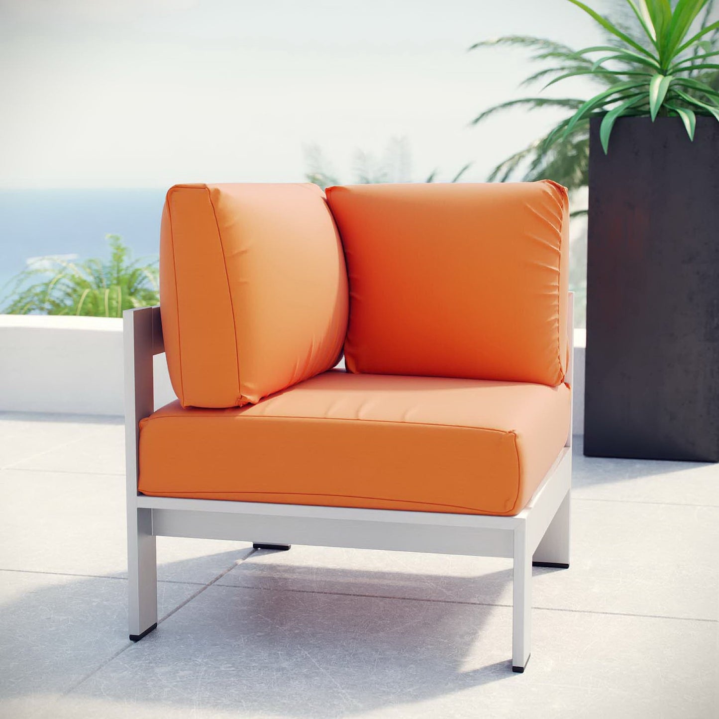 Shore Outdoor Patio Aluminum Corner Sofa in Silver Orange by Modway (2264)