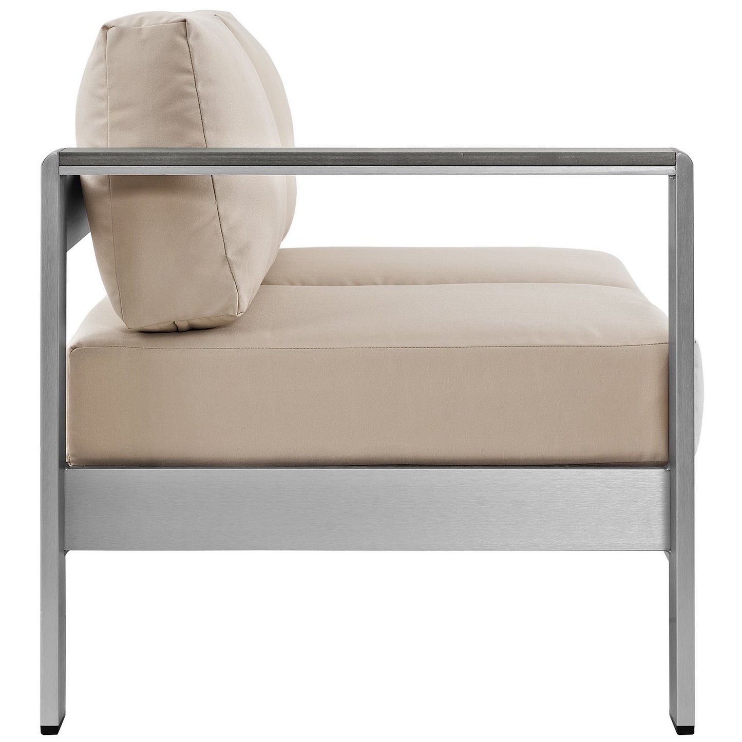 Shore Left-Arm Corner Sectional Outdoor Patio Aluminum Loveseat in Silver Beige by Modway (2265)