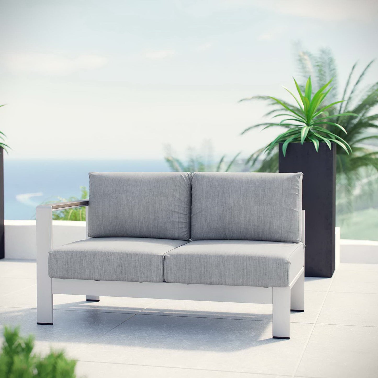 Shore Left-Arm Corner Sectional Outdoor Patio Aluminum Loveseat in Silver Gray by Modway (2265)