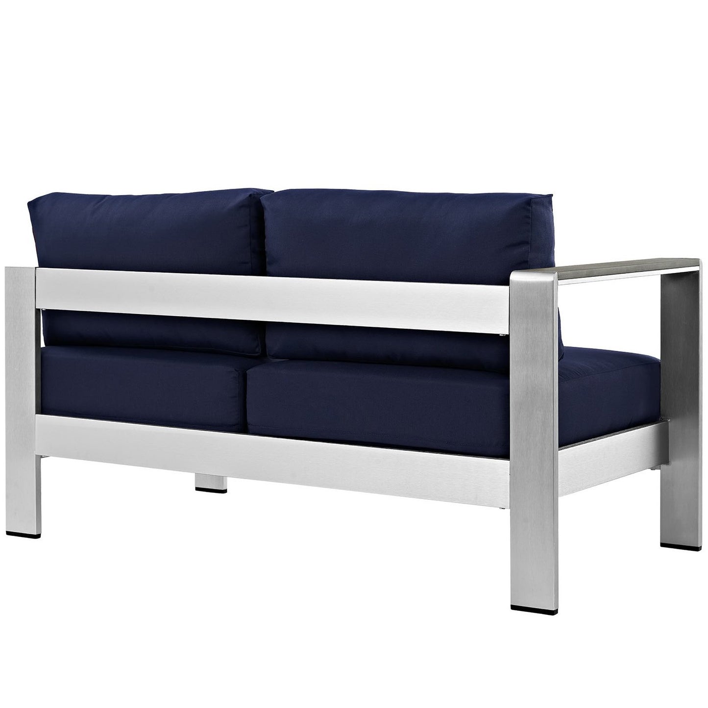 Shore Left-Arm Corner Sectional Outdoor Patio Aluminum Loveseat in Silver Navy by Modway (2265)