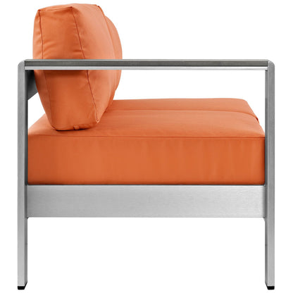 Shore Left-Arm Corner Sectional Outdoor Patio Aluminum Loveseat in Silver Orange by Modway (2265)
