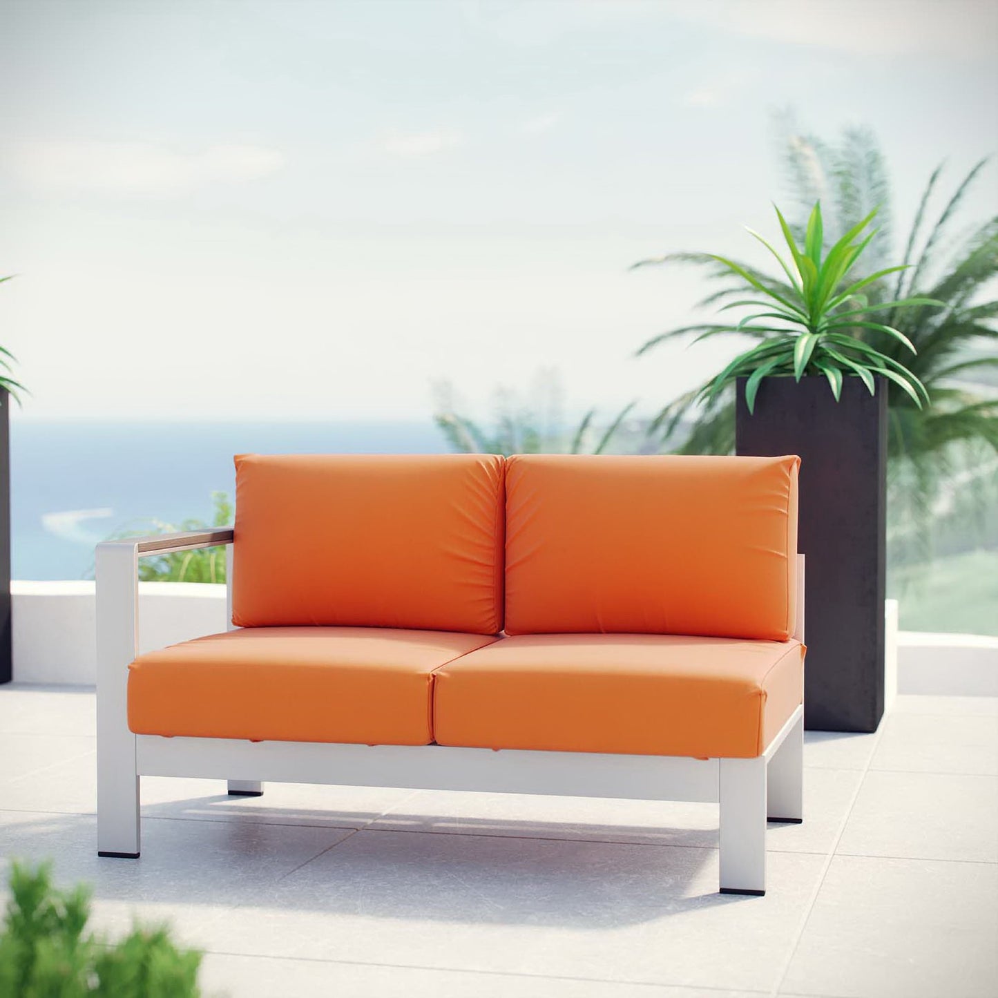 Shore Left-Arm Corner Sectional Outdoor Patio Aluminum Loveseat in Silver Orange by Modway (2265)