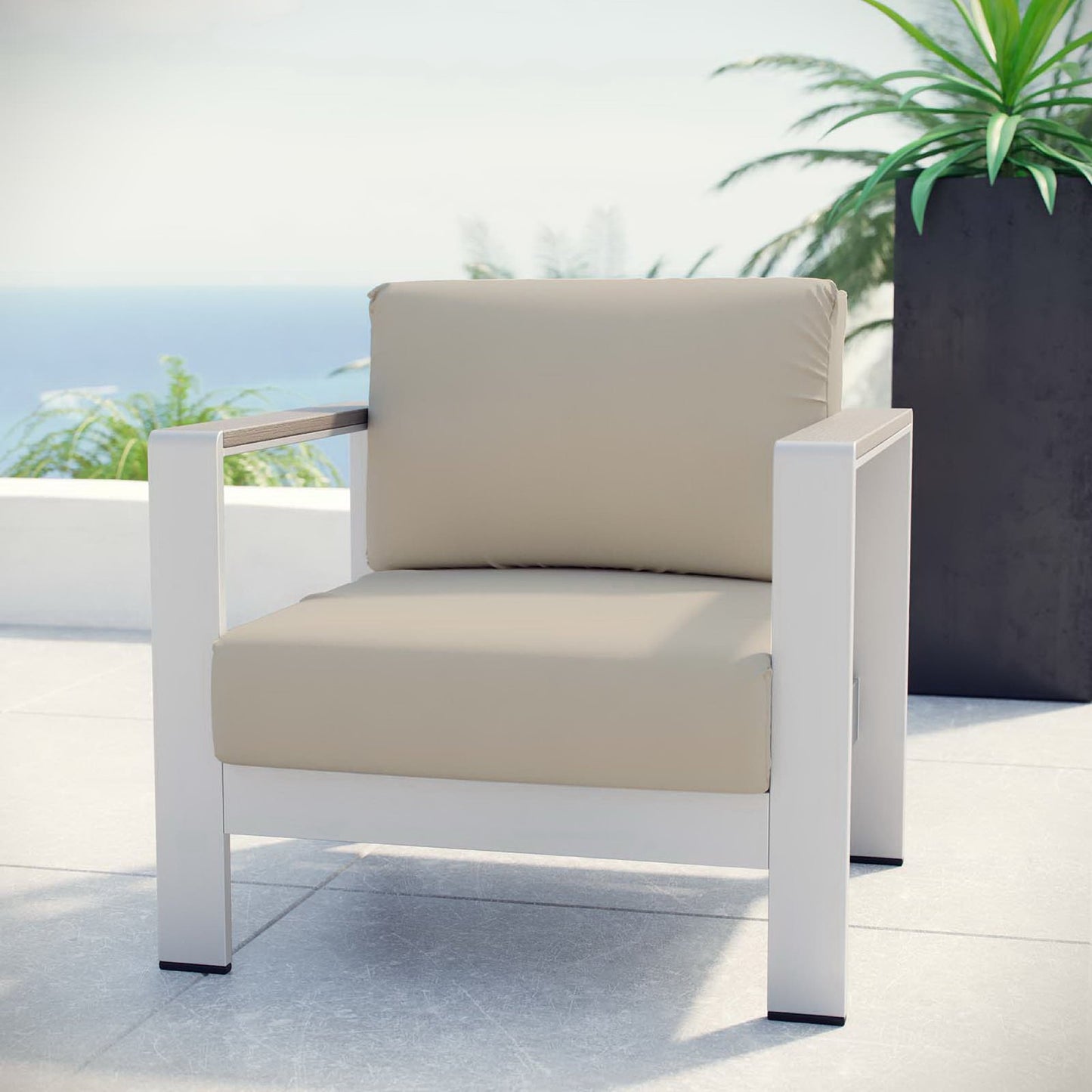 Shore Outdoor Patio Aluminum Armchair in Silver Beige by Modway (2266)
