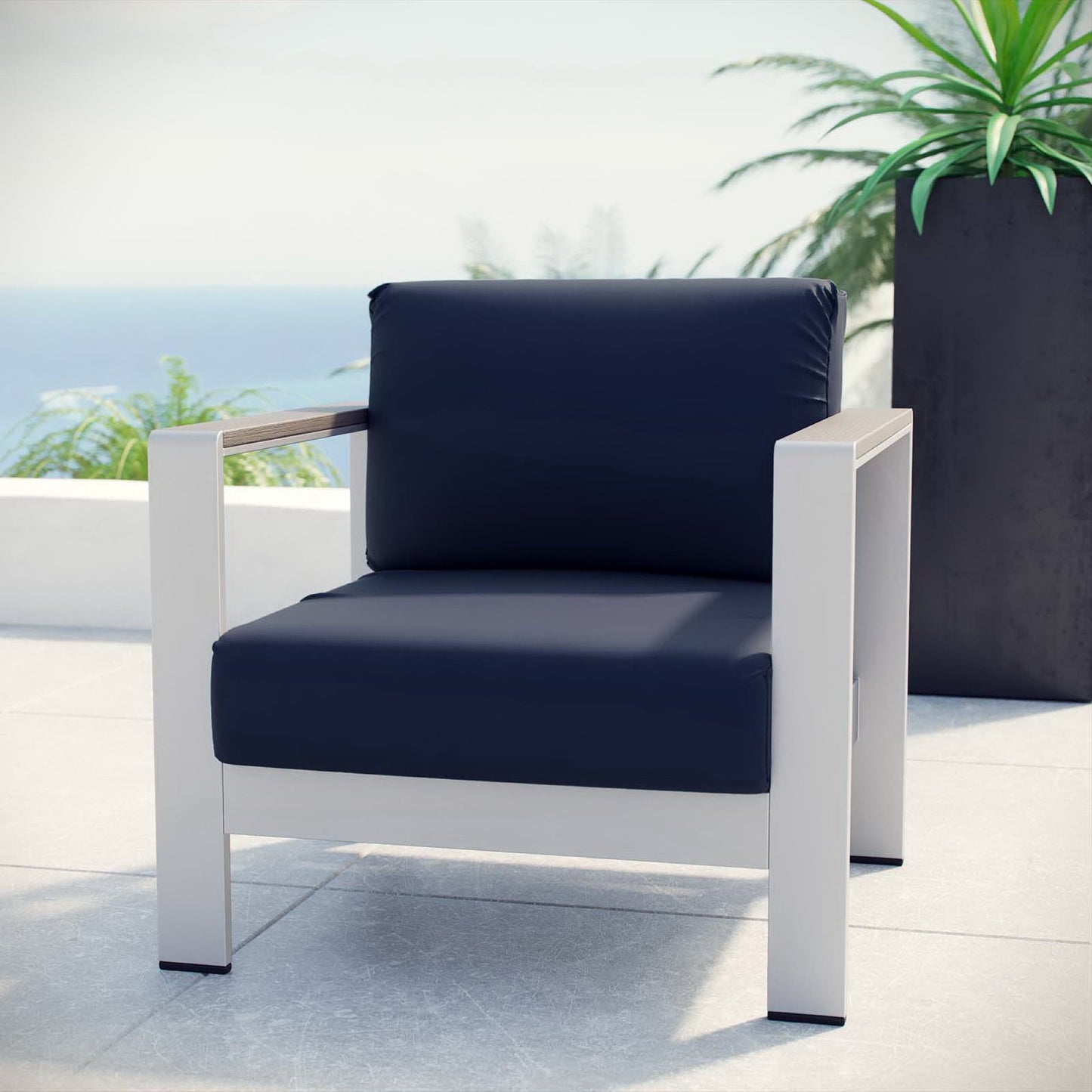 Shore Outdoor Patio Aluminum Armchair in Silver Navy by Modway (2266)