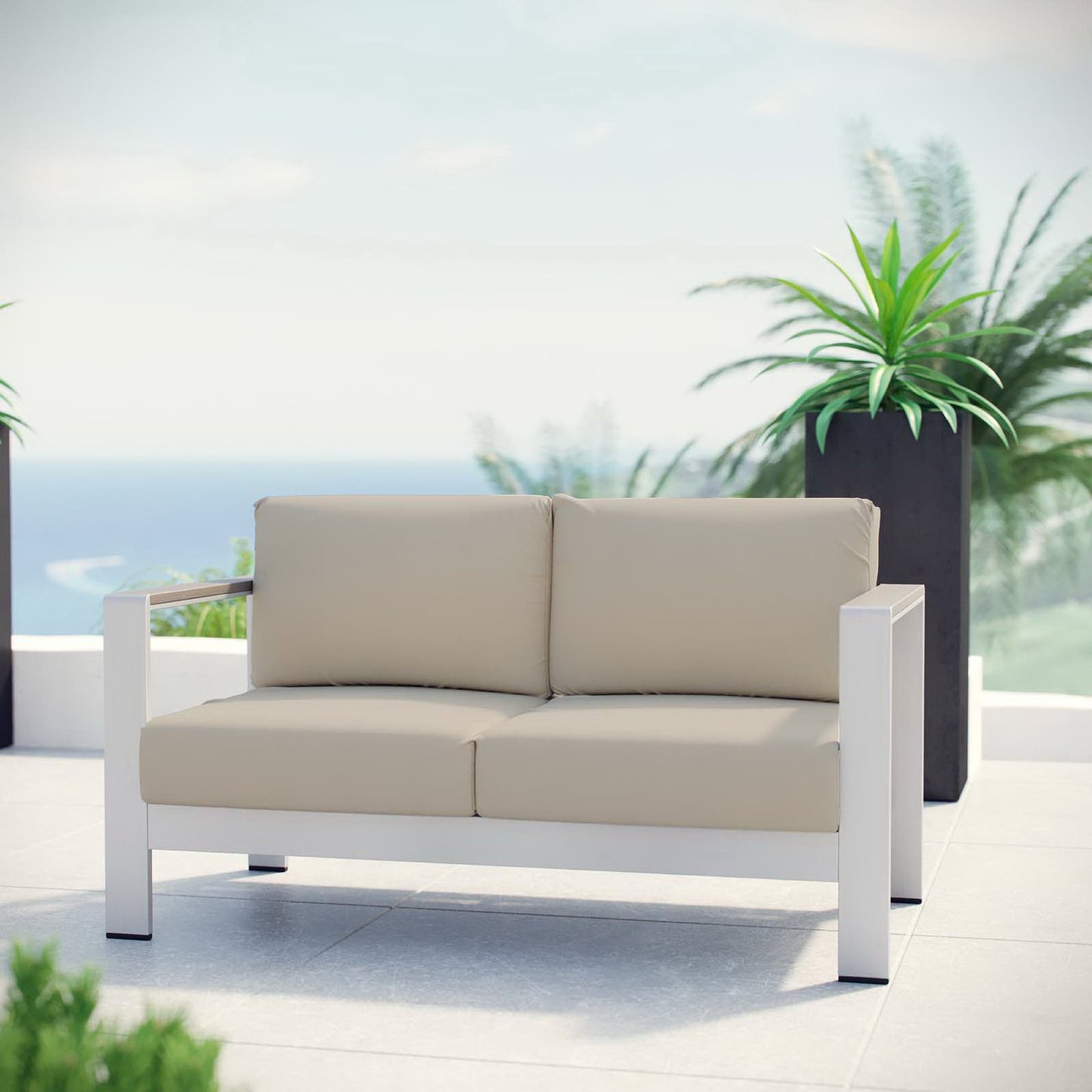 Shore Outdoor Patio Aluminum Loveseat in Silver Beige by Modway (2267)
