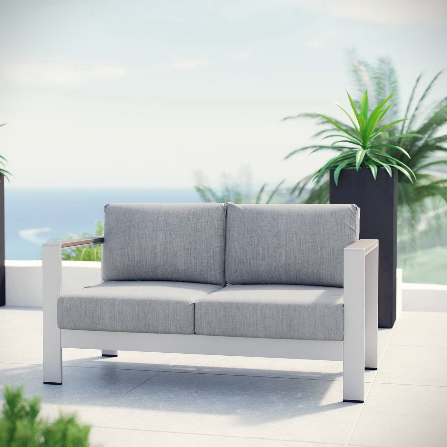 Shore Outdoor Patio Aluminum Loveseat in Silver Gray by Modway (2267)