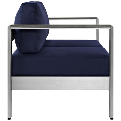 Shore Outdoor Patio Aluminum Loveseat in Silver Navy by Modway (2267)