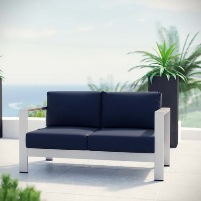 Shore Outdoor Patio Aluminum Loveseat in Silver Navy by Modway (2267)
