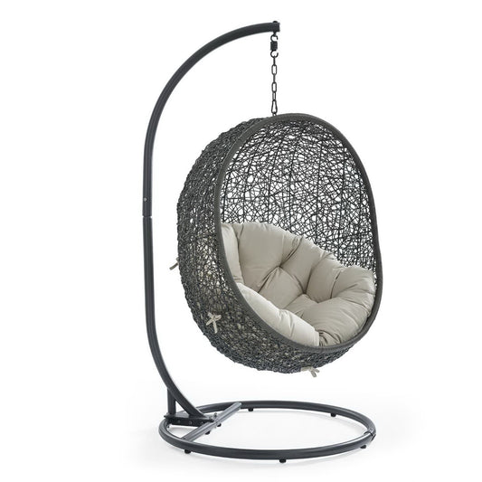 Hide Outdoor Patio Swing Chair With Stand in Gray Beige by Modway (2273)
