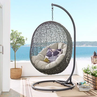 Hide Outdoor Patio Swing Chair With Stand in Gray Beige by Modway (2273)