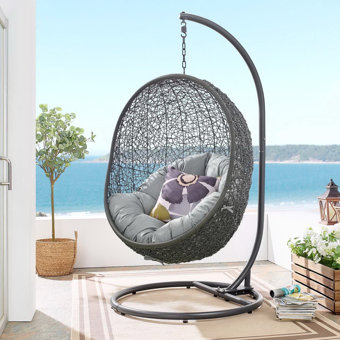 Hide Outdoor Patio Swing Chair With Stand in Gray by Modway (2273)