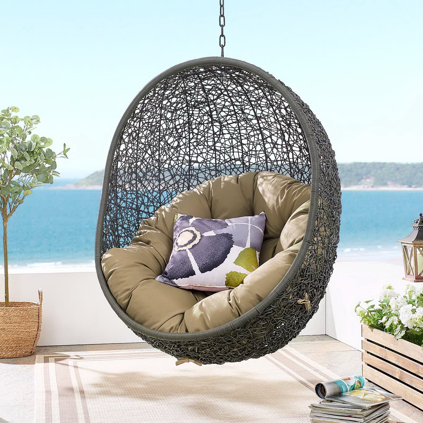 Hide Outdoor Patio Swing Chair With Stand in Gray Mocha by Modway (2273)
