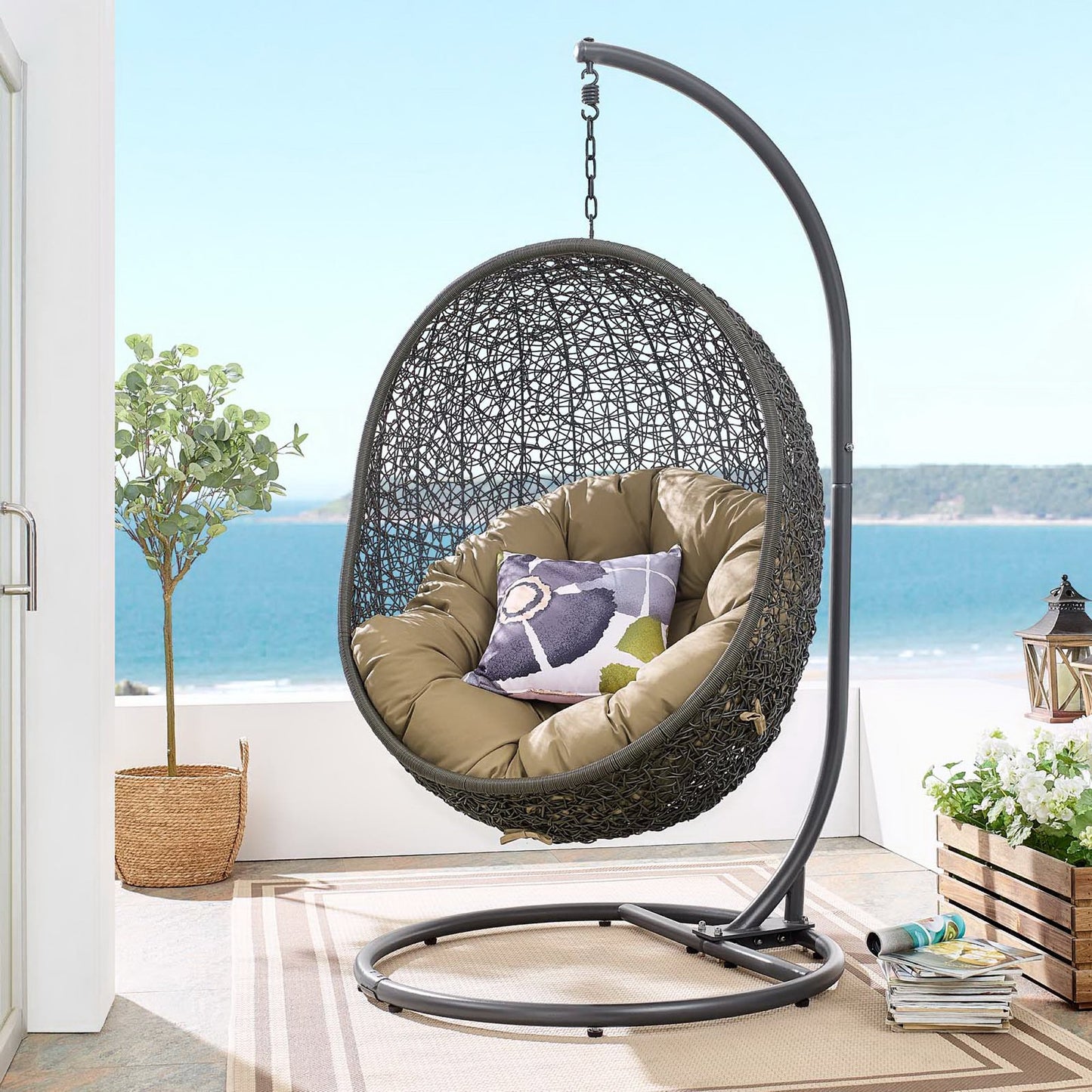 Hide Outdoor Patio Swing Chair With Stand in Gray Mocha by Modway (2273)