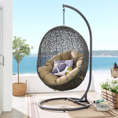 Hide Outdoor Patio Swing Chair With Stand in Gray Mocha by Modway (2273)