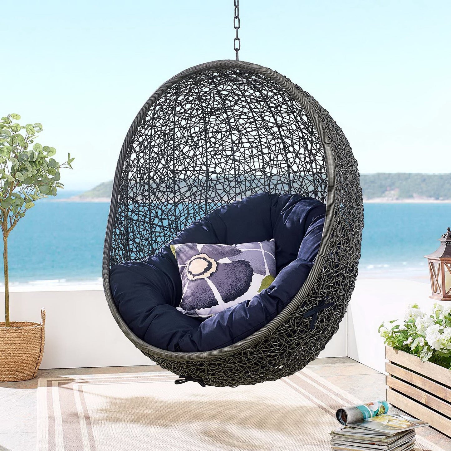 Hide Outdoor Patio Swing Chair With Stand in Gray Navy by Modway (2273)