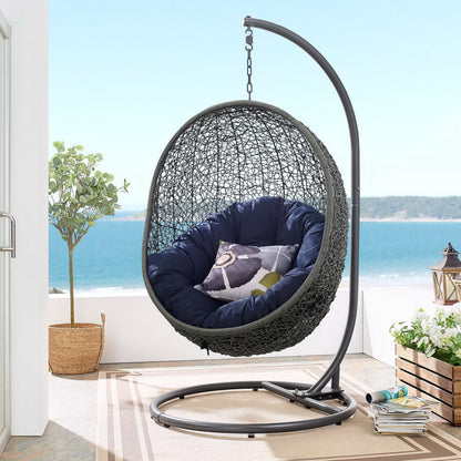 Hide Outdoor Patio Swing Chair With Stand in Gray Navy by Modway (2273)