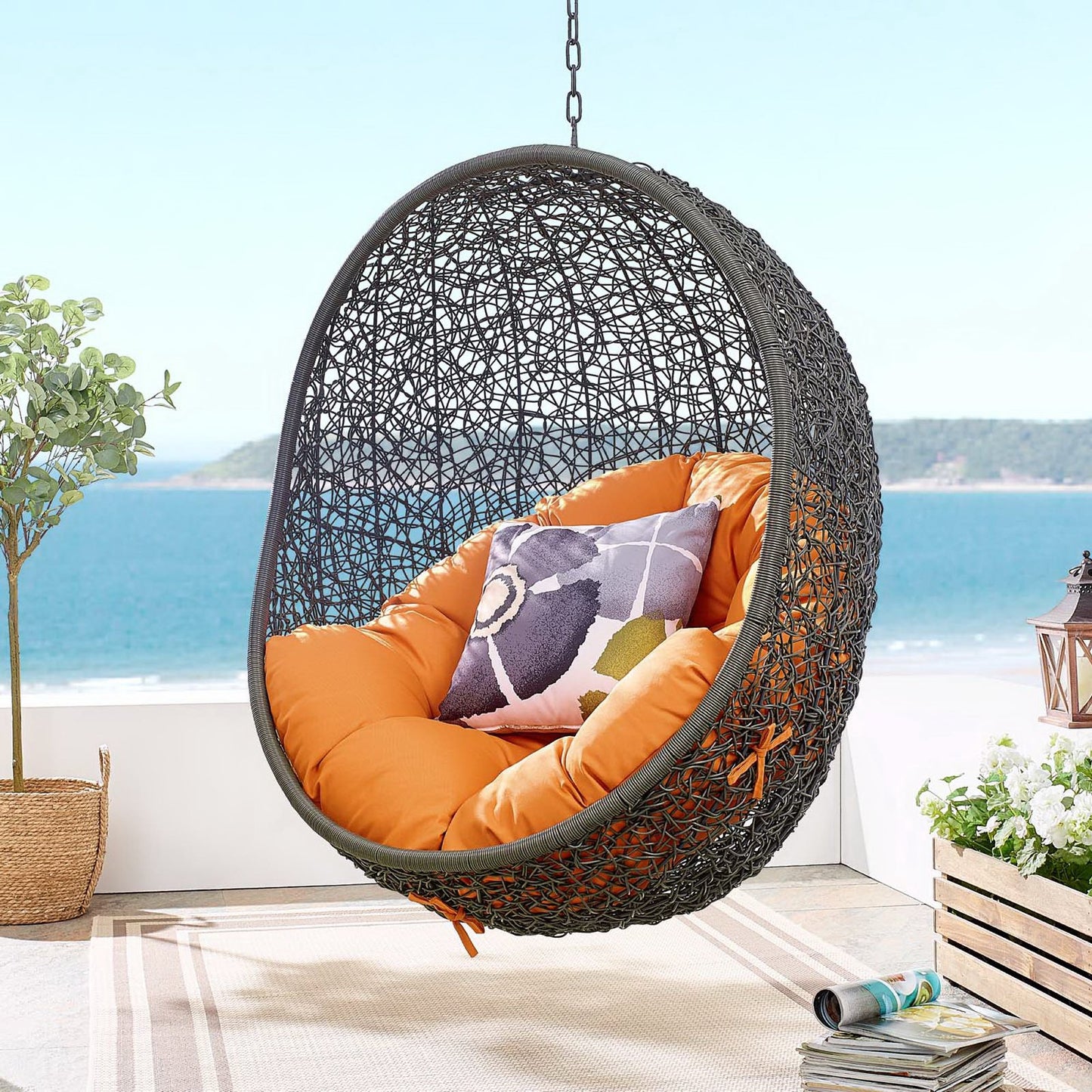 Hide Outdoor Patio Swing Chair With Stand in Gray Orange by Modway (2273)