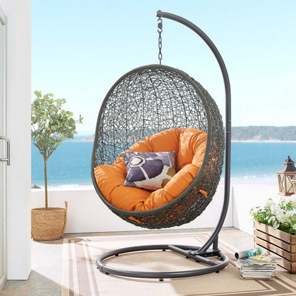 Hide Outdoor Patio Swing Chair With Stand in Gray Orange by Modway (2273)