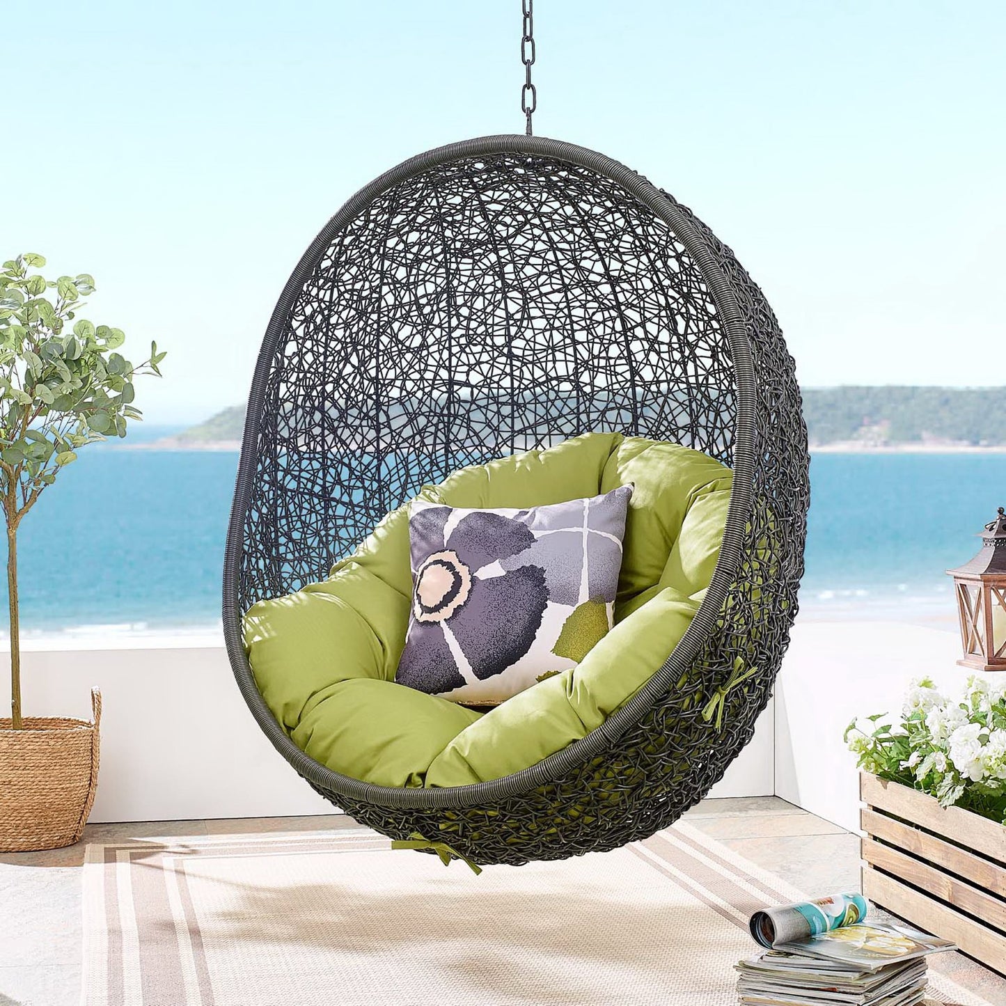 Hide Outdoor Patio Swing Chair With Stand in Gray Peridot by Modway (2273)