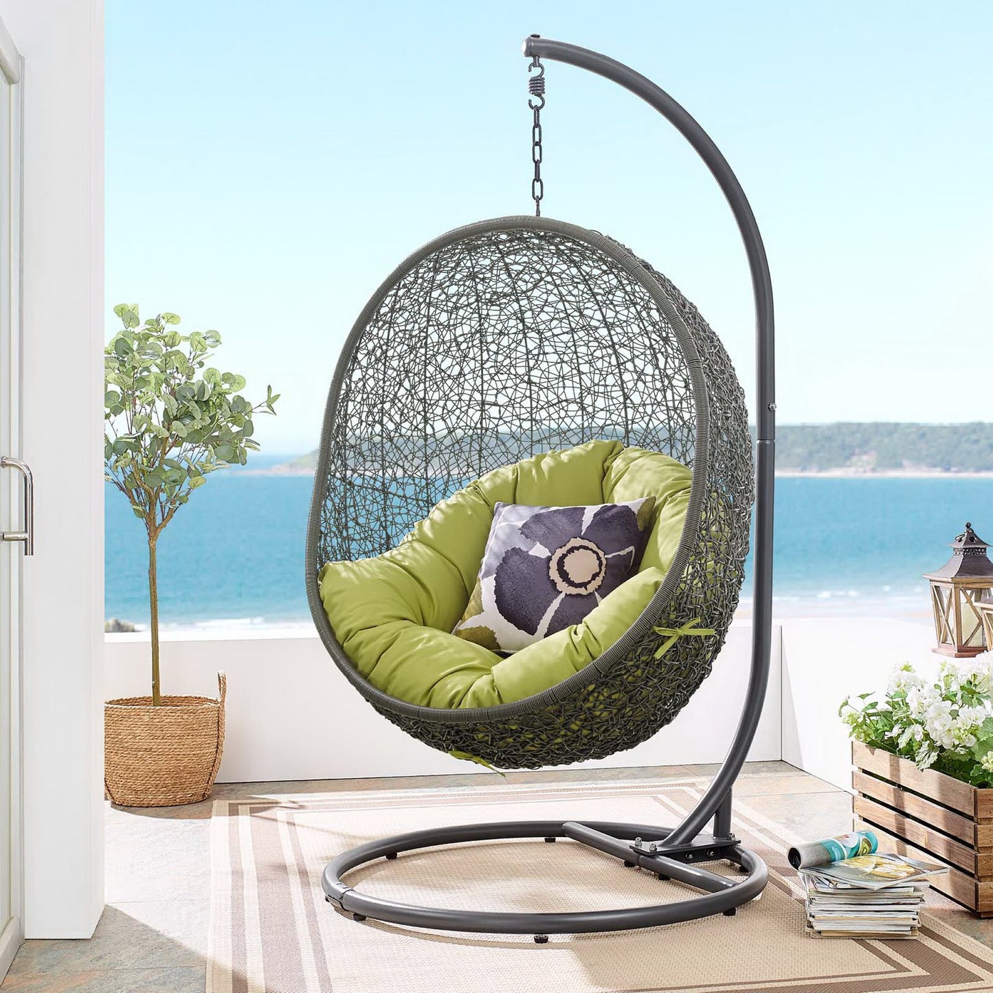 Hide Outdoor Patio Swing Chair With Stand in Gray Peridot by Modway (2273)