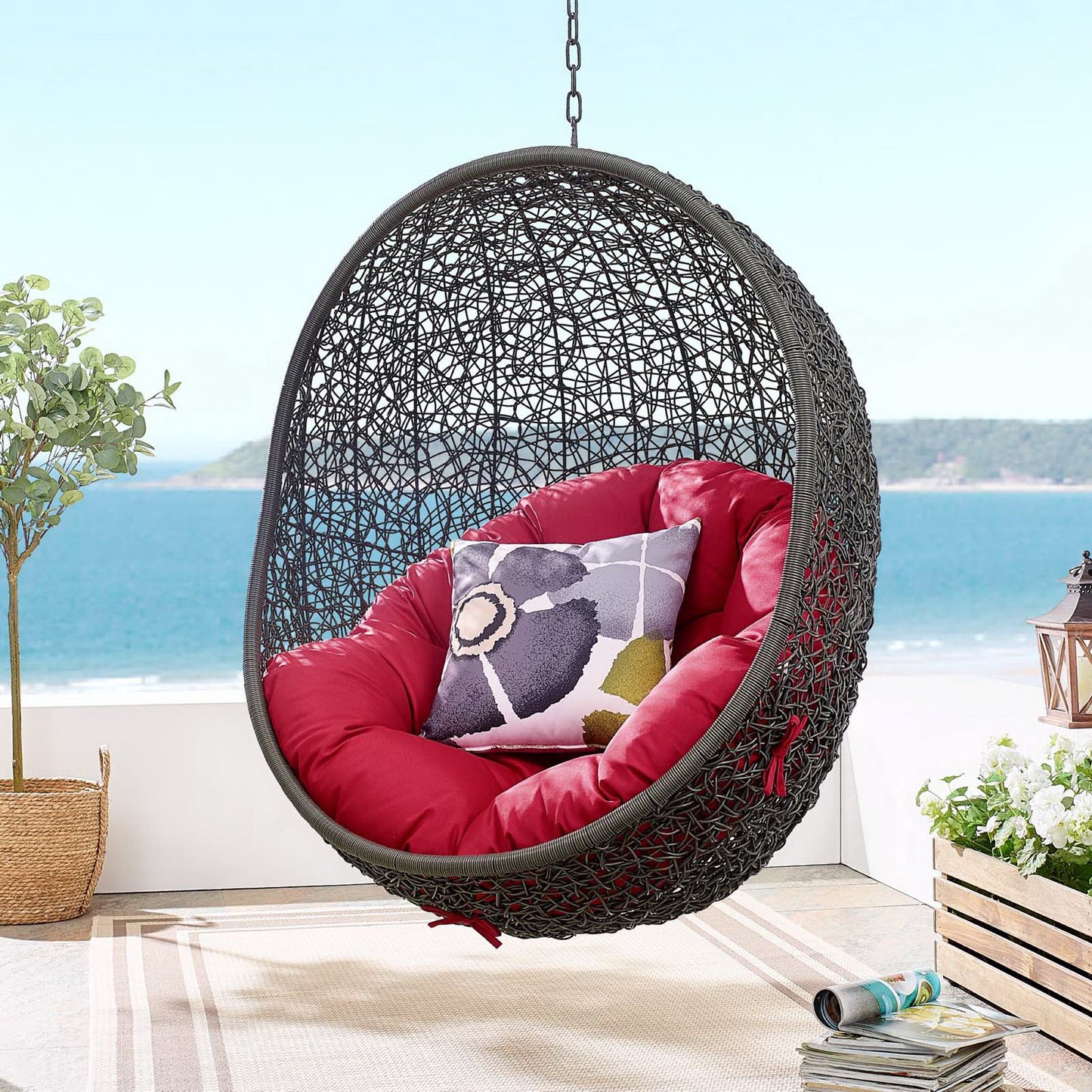 Hide Outdoor Patio Swing Chair With Stand in Gray Red by Modway (2273)